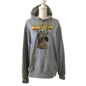 STAR WARS Sweatshirt Men's Size Large Gray The Mandalorian Hoodie The Child